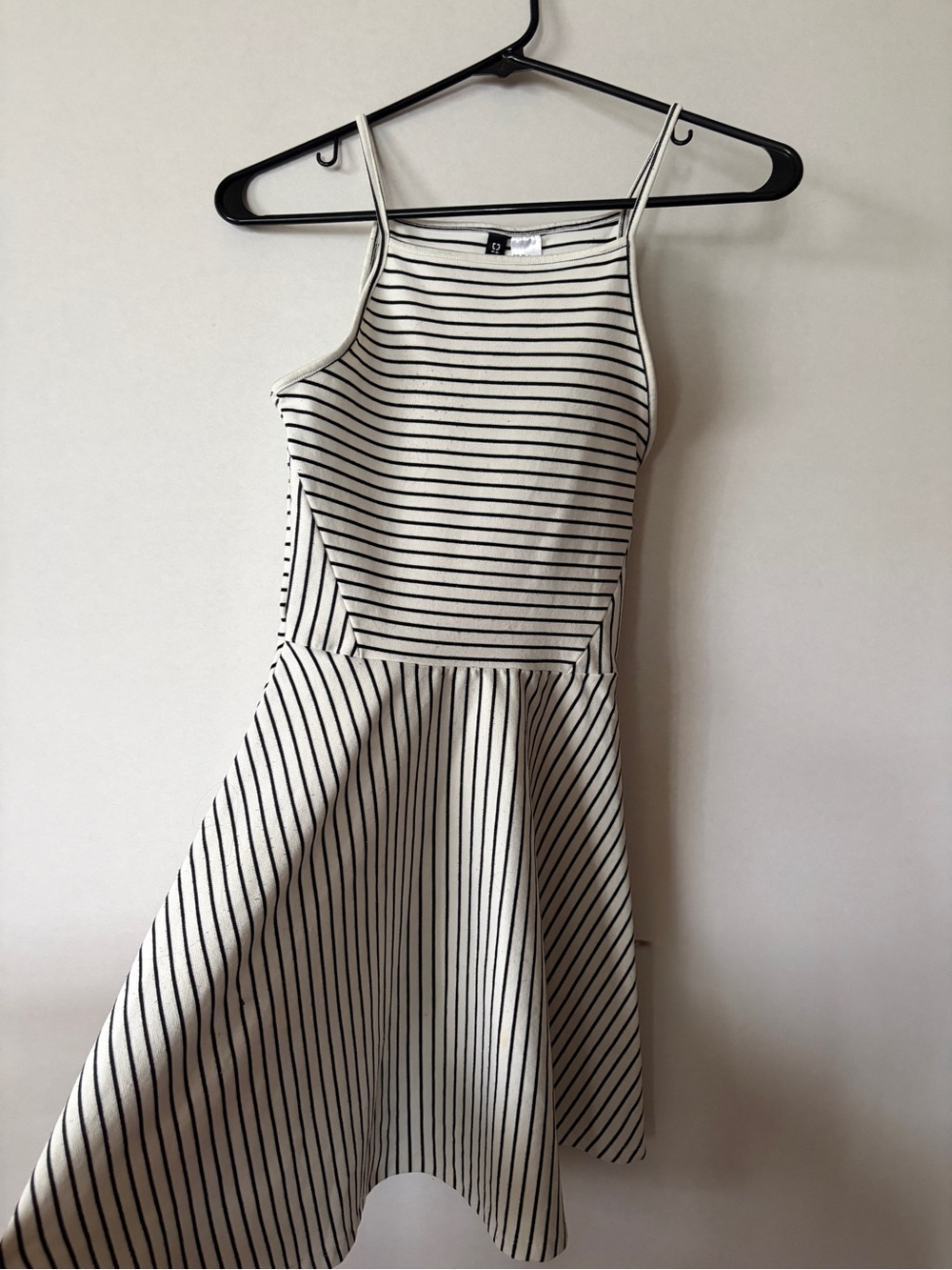 Divided Black and Cream Striped Mini Dress